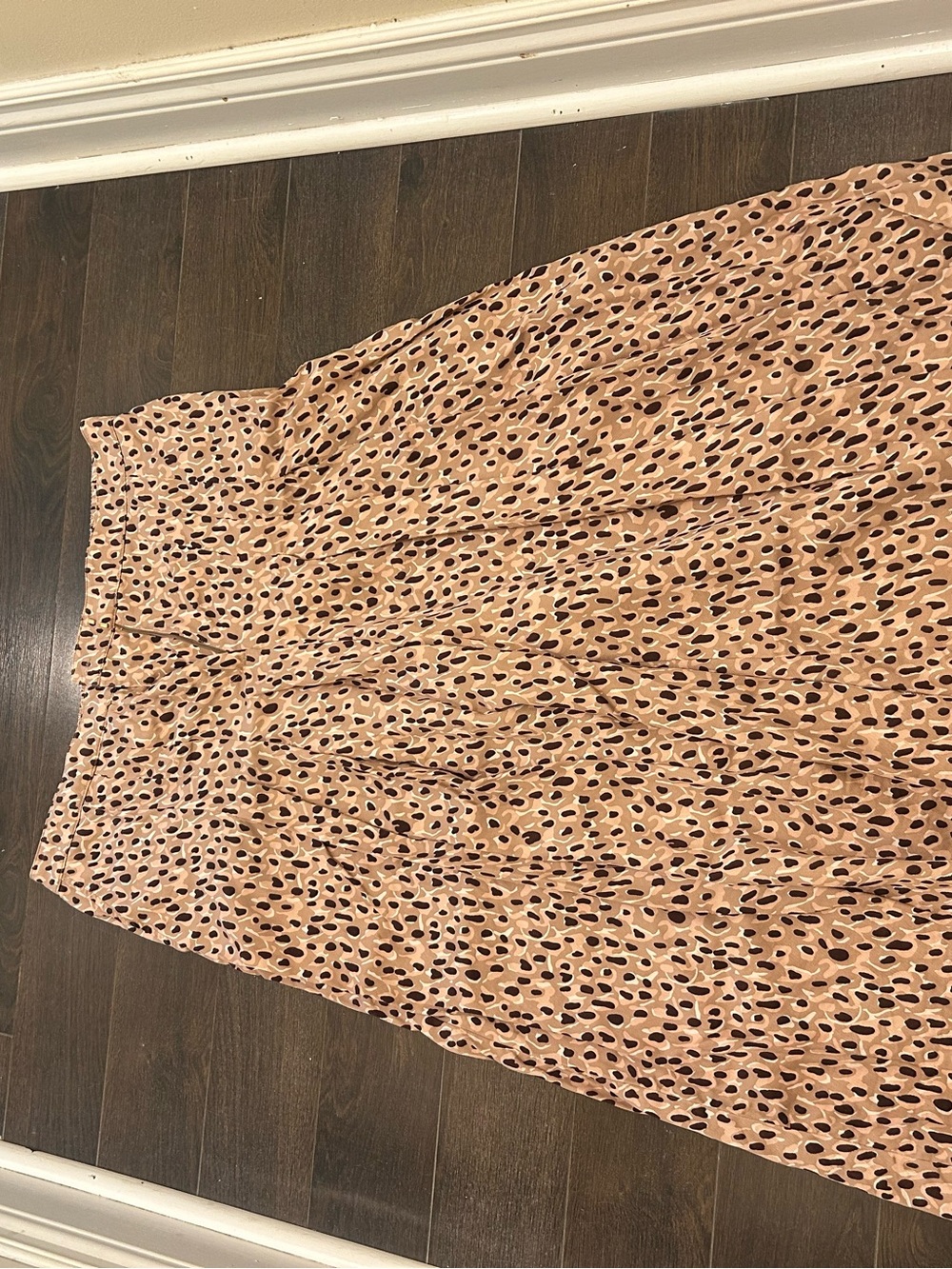 Anthropologie Peachy Beige Maxi Skirt with Black & Brown Dots
